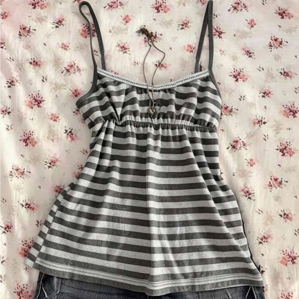 Striped Grey & White Spaghetti Strap Tank Top